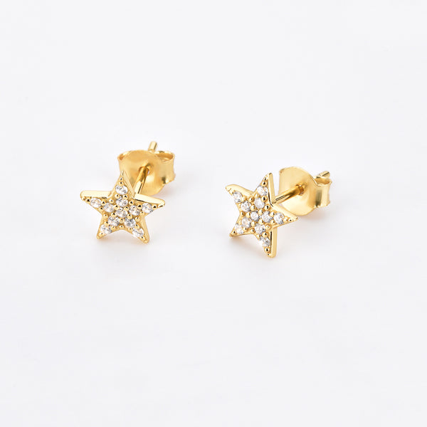 Gold pavé crystal star stud earrings details