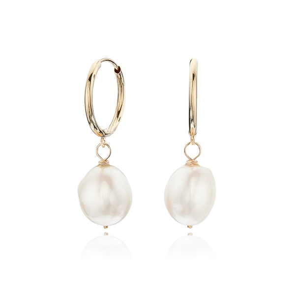 Gold Plated With Hanging Pearl Fancy Half Hoop Earring For Women
