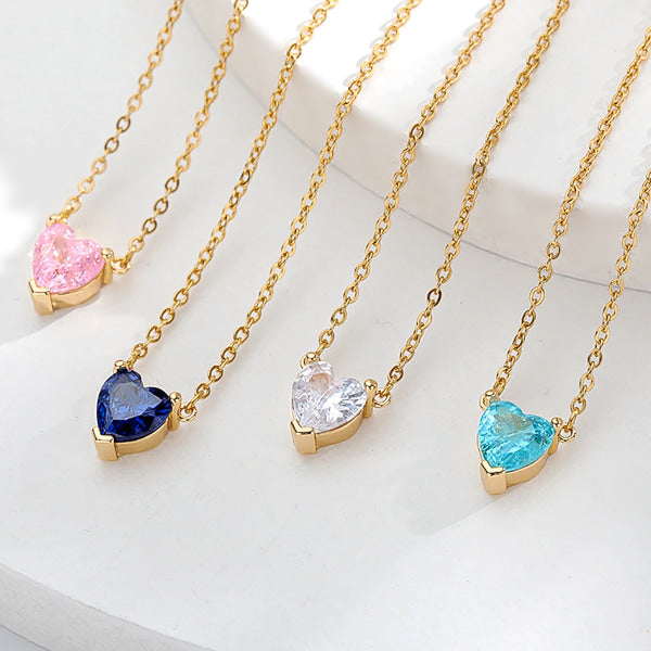 Gold pink crystal heart necklace display