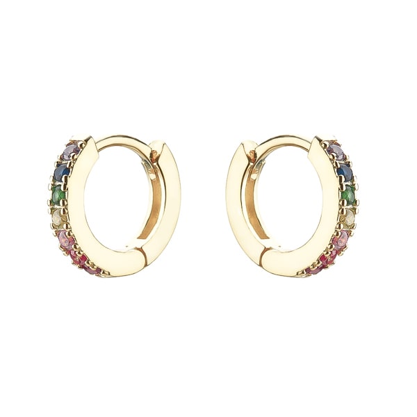 Gold rainbow crystal huggie earrings