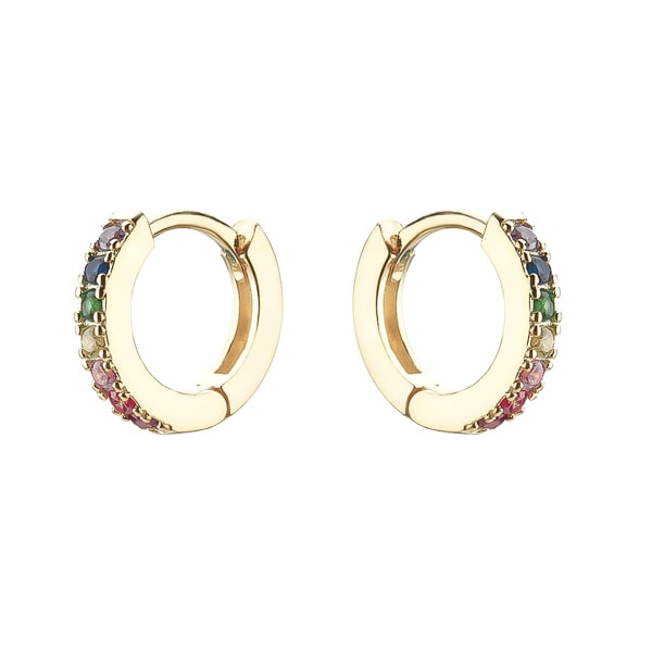 Gold rainbow crystal huggie earrings
