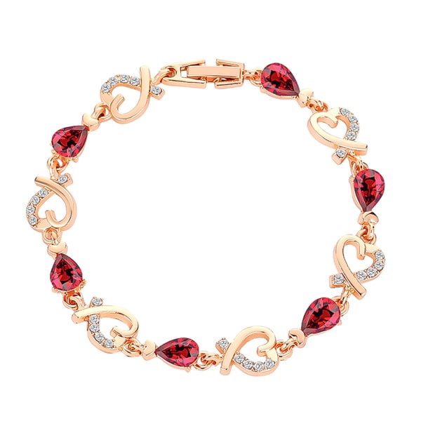 Gold heart chain bracelet with red crystals
