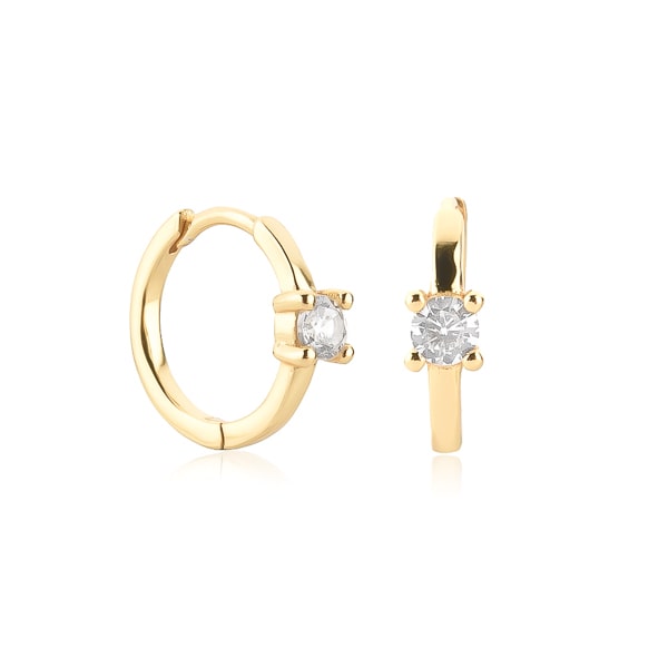 Gold solitaire hoop earrings