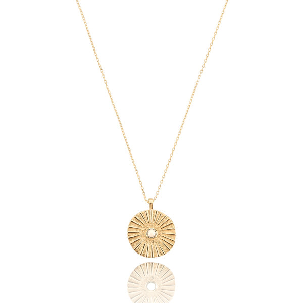 Gold sunrise coin necklace