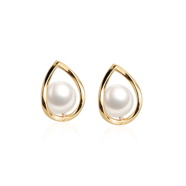 Gold waterdrop pearl stud earrings