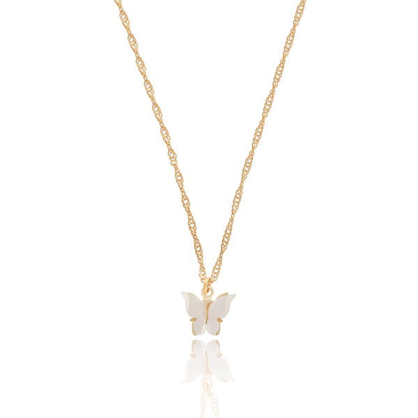 White butterfly on a golden necklace