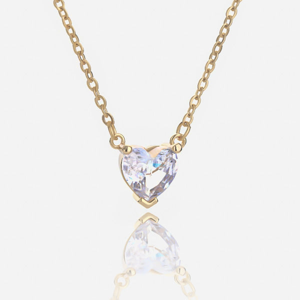 Gold white crystal heart necklace details