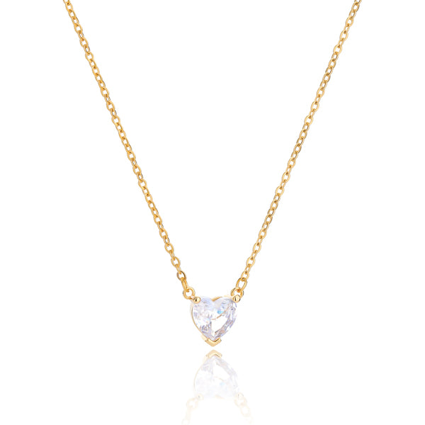 Gold white crystal heart necklace