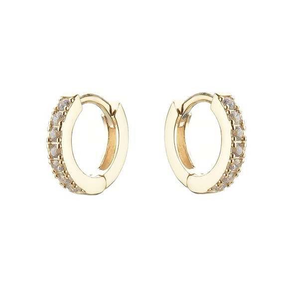 Gold white crystal huggie earrings