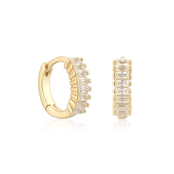 Gold white emerald-cut crystal huggie earrings