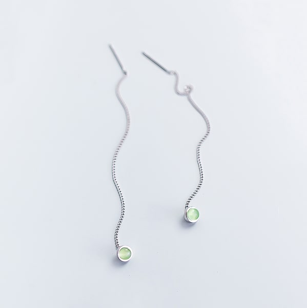 Green opal threader earrings detail