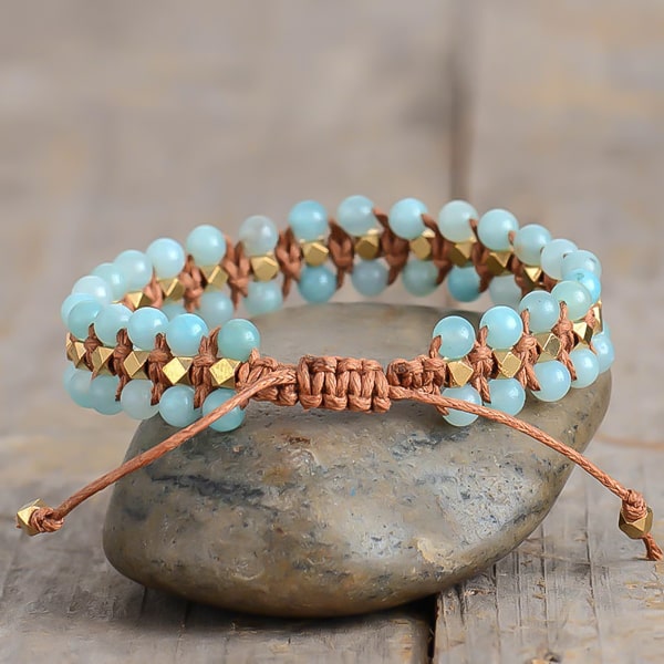 Handmade turquoise beaded bracelet close up details