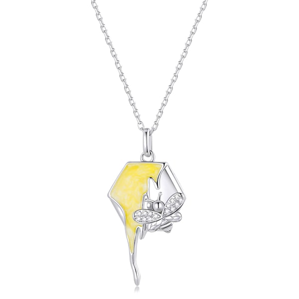Honeycomb and bee pendant necklace made of 925 sterling silver