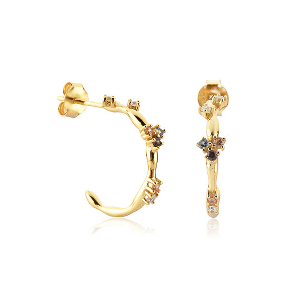 Irregular colorful cubic zirconia hoop earrings