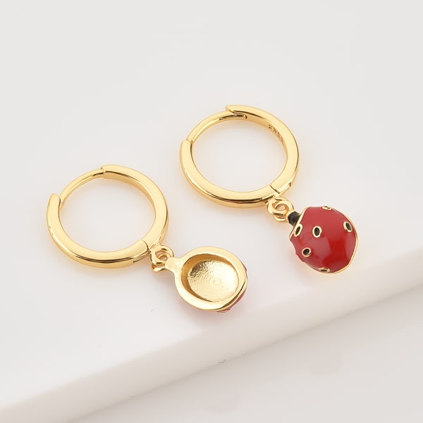 Ladybug mini hoop drop earrings detail