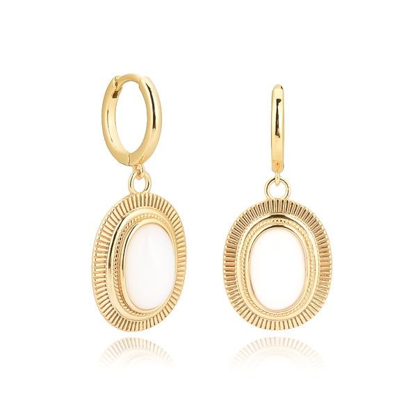 Large white oval stone drop earrings