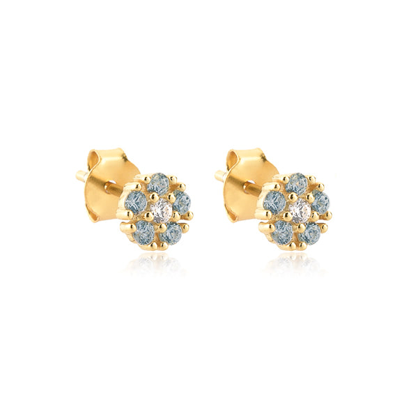 Light blue crystal floral stud earrings
