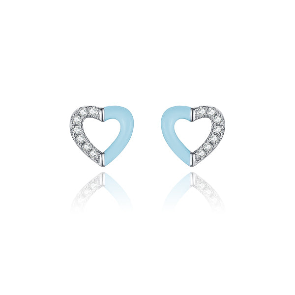 Light blue heart stud earrings