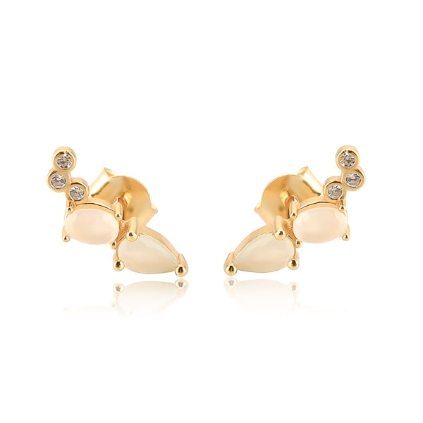 Milky crystal mini climber stud earrings