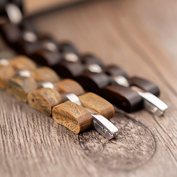 Natural black walnut wood bracelet close up details