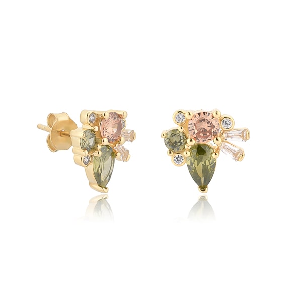 Olive crystal cluster stud earrings