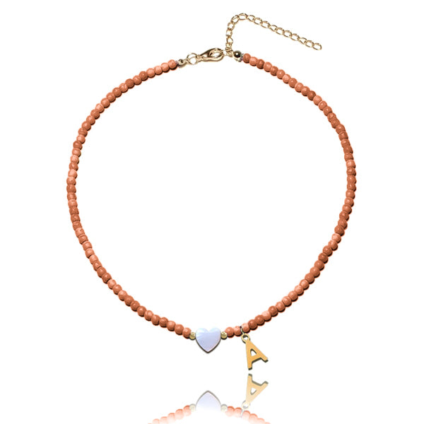 Orange beaded initial choker necklace