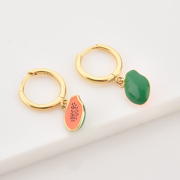 Papaya mini hoop drop earrings detail