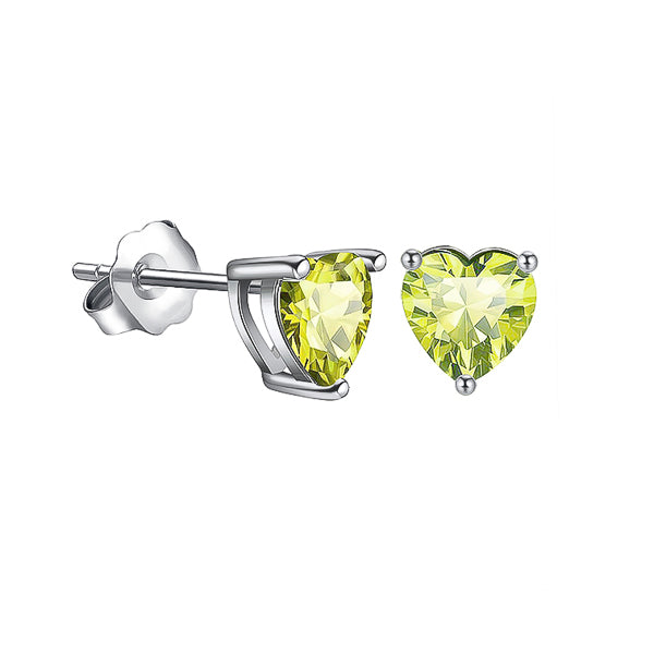 Peridot green cubic zirconia heart stud earrings