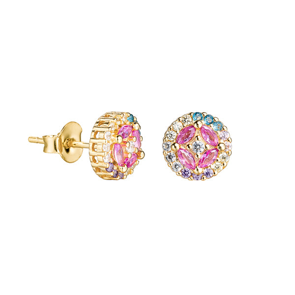 Pink crystal pavé flower stud earrings