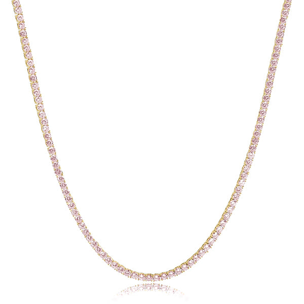 Gold pink tennis choker necklace