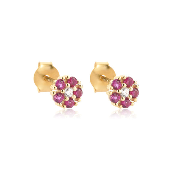 Pink crystal floral stud earrings
