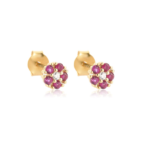 Pink crystal floral stud earrings