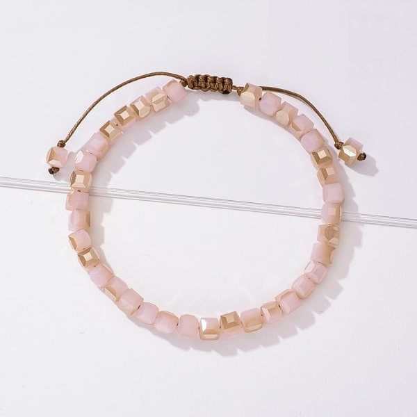 Handmade bracelet with powder pink square crystal beads