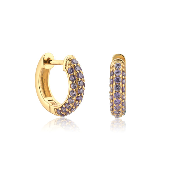 Purple cubic zirconia pavé mini hoop earrings