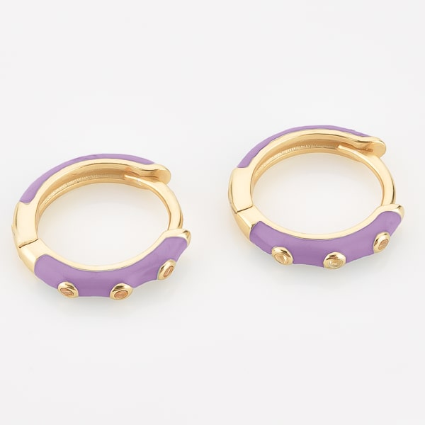 Purple enamel mini hoop earrings details