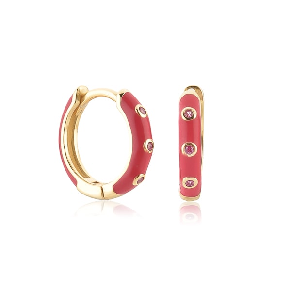 Red enamel mini hoop earrings