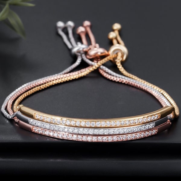 Rose gold crystal bar bracelet with adjustable length