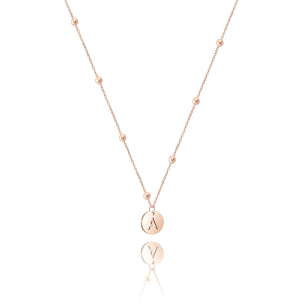 Rose gold initial disc necklace with beads