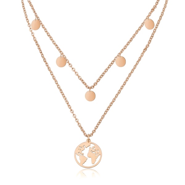 Rose gold layered world necklace with globe earth pendant