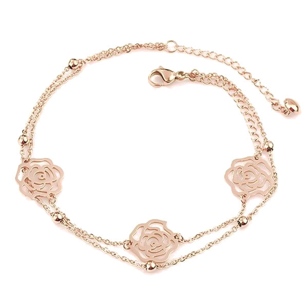 Rose gold rose flower anklet