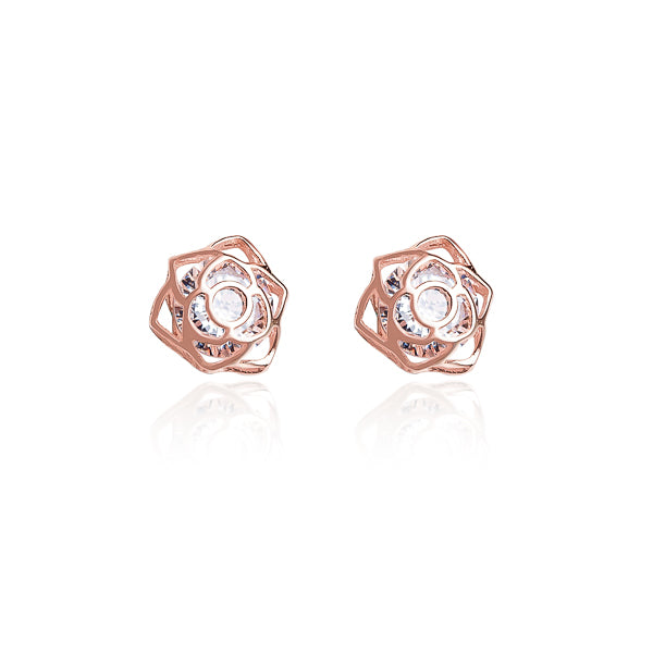 Rose gold crystal rose flower earrings