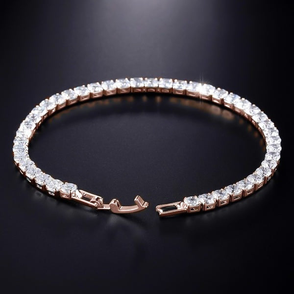 Rose gold tennis bracelet with clear cubic zirconia
