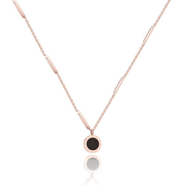 Rose gold Roman numeral coin necklace