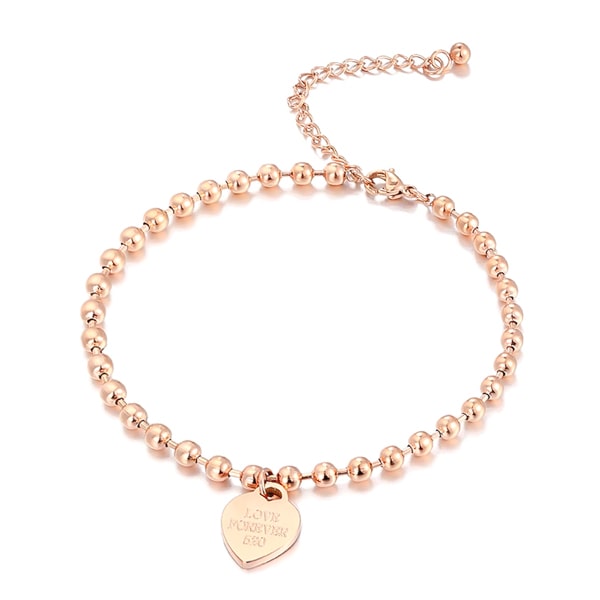 Rose gold beaded heart charm anklet