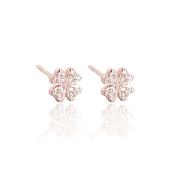 Rose gold crystal clover stud earrings
