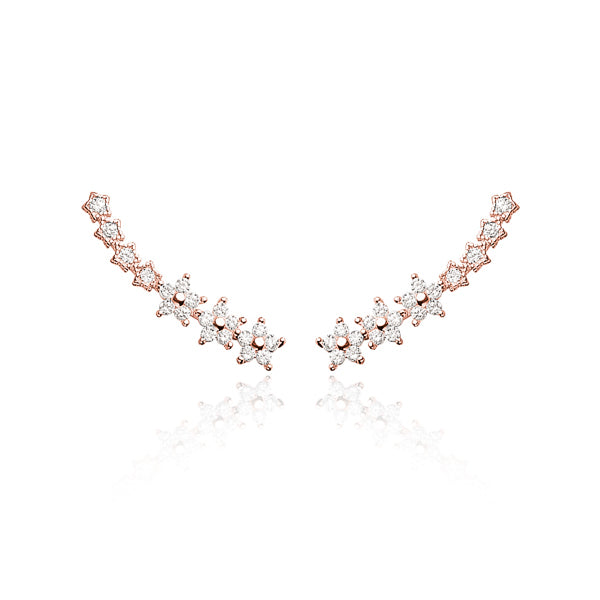Rose gold crystal flower climber earrings
