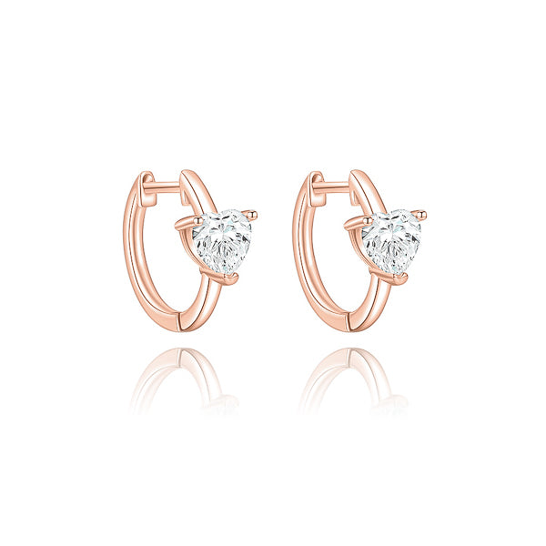 Rose gold cubic zirconia heart huggie hoop earrings