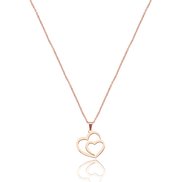 Rose gold double heart pendant necklace