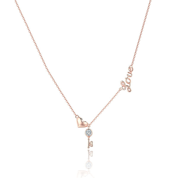 Rose gold key & heart love necklace