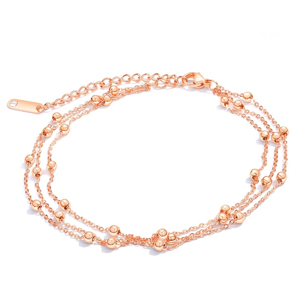 Rose gold layered bead anklet